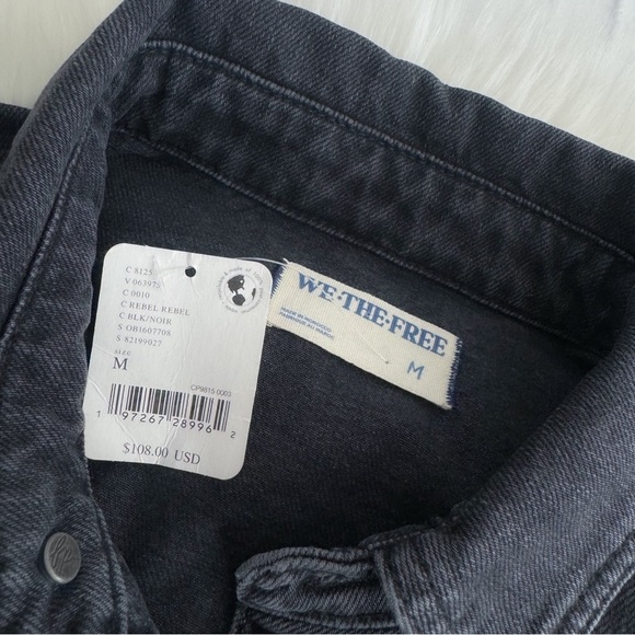 Free People We The Free Marci Cuffed Shortalls Rebel Black Shorts Denim Romper M - Picture 8 of 12